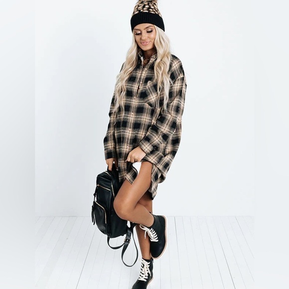 NWT Sherpa Lined Plaid Flannel Dress - Picture 1 of 5